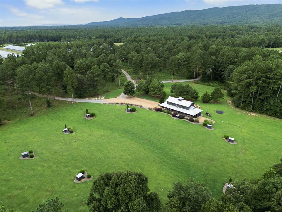 Aerial view over the plantation and the valley floor